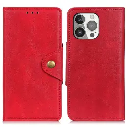 iPhone 13 Pro - Läder Fodral Magnetisk Mässing - Röd
