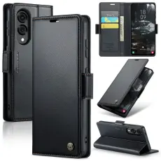 CASEME Samsung Galaxy S25 Edge Fodral L&auml;der RFID Svart