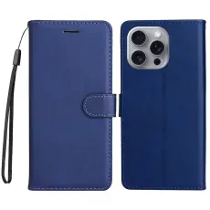 iPhone 16 Pro Max Fodral L&auml;der M&ouml;rk Bl&aring;