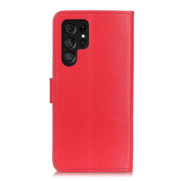Bild 3, Samsung Galaxy S22 Ultra Fodral Litchi Läder Röd