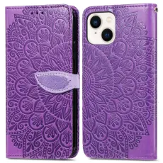 iPhone 15 Plus Fodral L&auml;der Med Tryck Lila