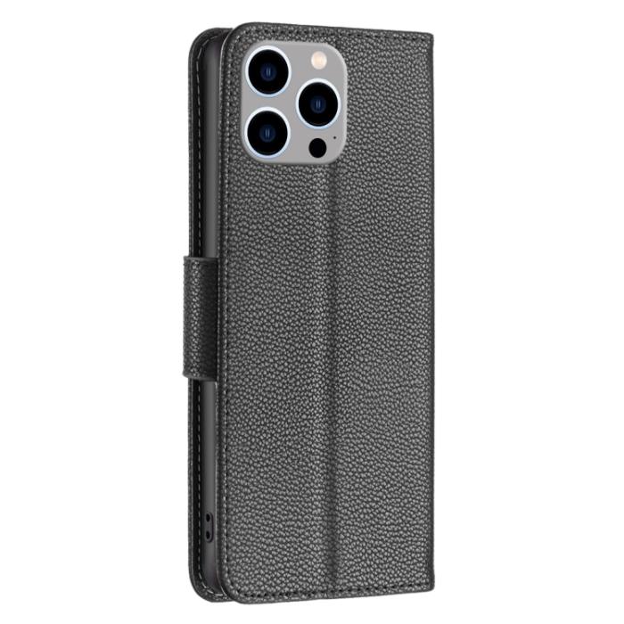 Bild 3, iPhone 15 Pro Max Fodral Litchi Shark Läder Svart