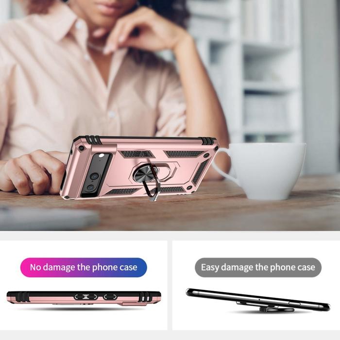 Bild 2, Google Pixel 7 Skal Shockproof Hybrid Ring Armor Roséguld