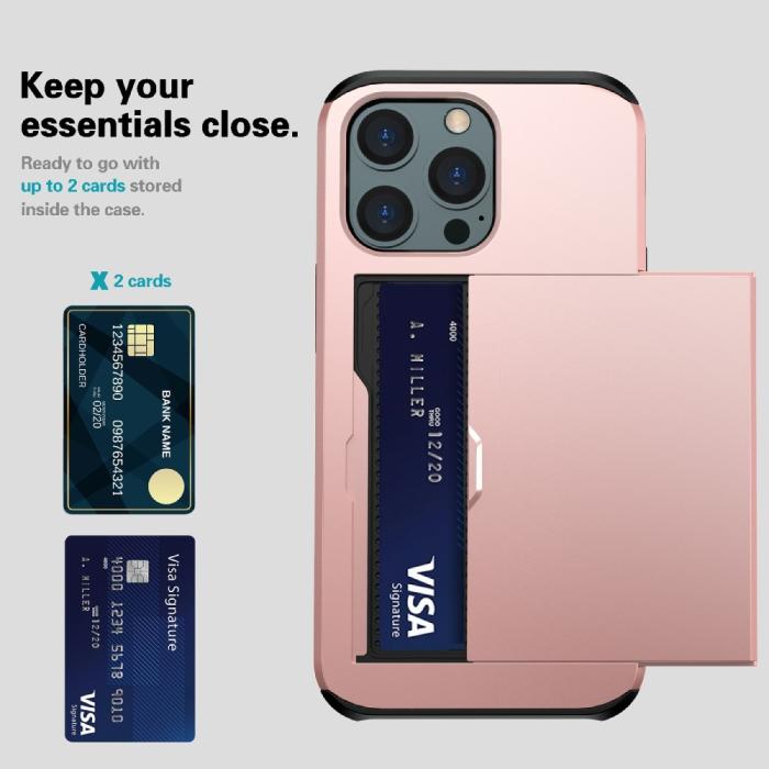 Bild 3, iPhone 13 Pro - Hybrid Skal Med Kortfack - Röd