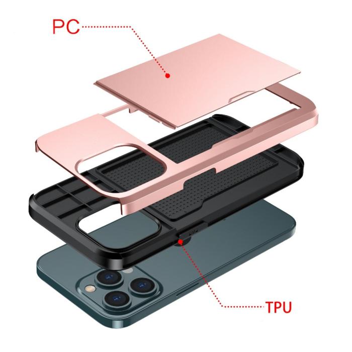 Bild 4, iPhone 13 Pro - Hybrid Skal Med Kortfack - Röd