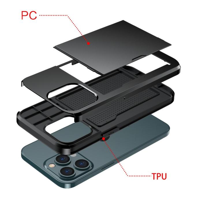 Bild 4, iPhone 13 Pro - Hybrid Skal Med Kortfack - Svart