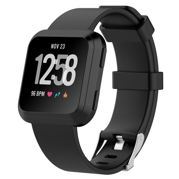Bild 1, Silikon Armband Fitbit Versa/Versa 2 - Svart