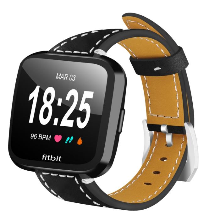 Bild 1, Äkta Läder Armband Fitbit Versa/Versa 2 - Svart