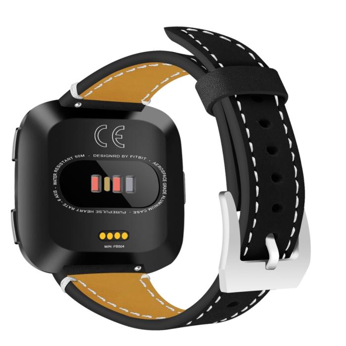 Bild 2, Äkta Läder Armband Fitbit Versa/Versa 2 - Svart