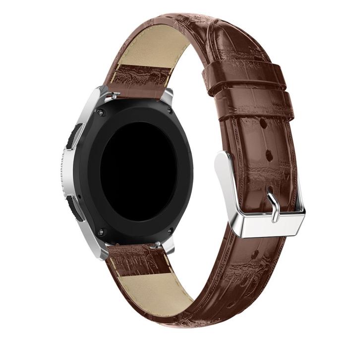 Bild 2, Äkta Läder Armband Krokodil Textur - Brun (22mm)