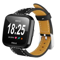 Äkta Läder Armband Fitbit Versa/Versa 2 - Svart