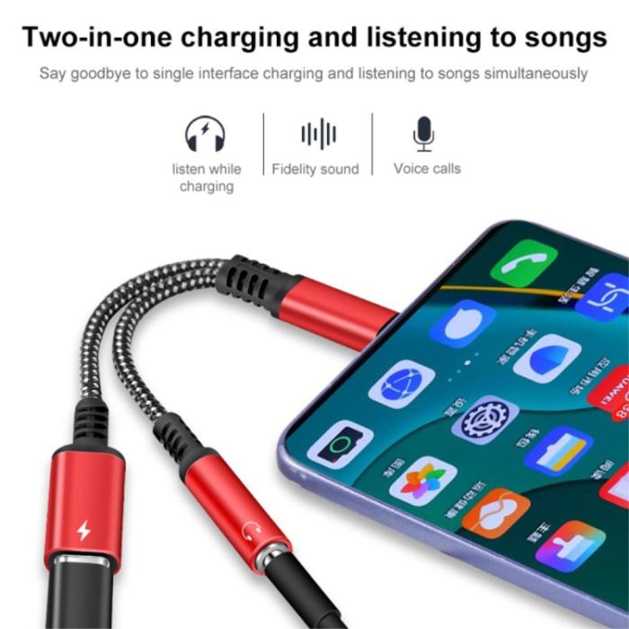 Bild 6, 60W PD 2in1 USB-C Till USB-C/AUX-Hona Adapter Svart