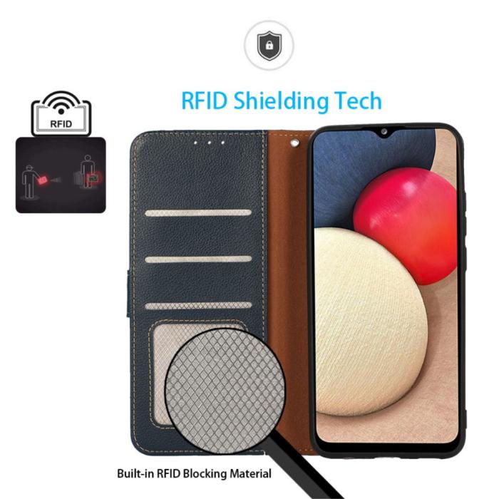 Bild 2, KHAZNEH iPhone 15 Fodral RFID Litchi Läder Blå