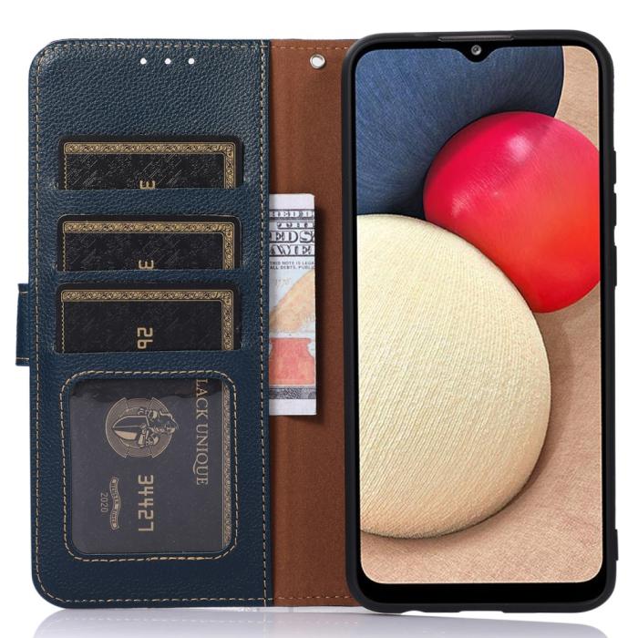 Bild 4, KHAZNEH iPhone 15 Fodral RFID Litchi Läder Blå