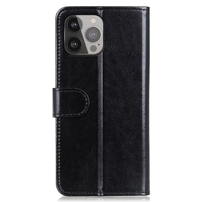 Bild 3, iPhone 13 Pro Max Fodral Crazy Horse Läder Svart