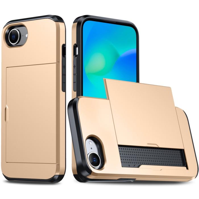 Bild 1, iPhone 16e Skal Hybrid Med Kortfack Guld