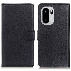 OnePlus 15R Fodral Litchi L&auml;der Svart