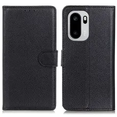 OnePlus 15R Fodral Litchi L&auml;der Svart