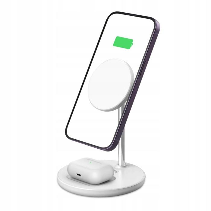 Bild 2, Tech-Protect 15W Qi 2in1 Trådlös MagSafe Laddare Vit