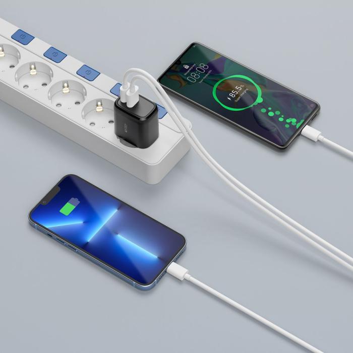 Bild 6, Tech-Protect 20W Väggladdare PD QC USB-C / USB-A Svart