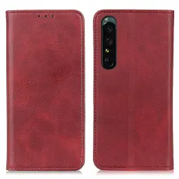 Sony Xperia 1 V Fodral Flip Split Läder Röd