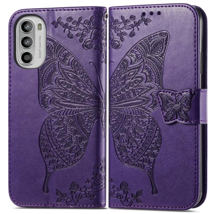Bild 2, Motorola Moto G52/G82 Fodral Fjäril Tryck Mörk Lila
