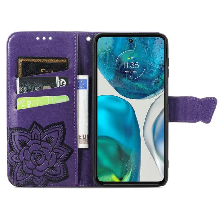 Bild 3, Motorola Moto G52/G82 Fodral Fjäril Tryck Mörk Lila
