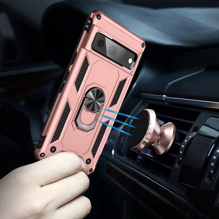 Bild 4, Google Pixel 7 Skal Shockproof Hybrid Ring Armor Roséguld