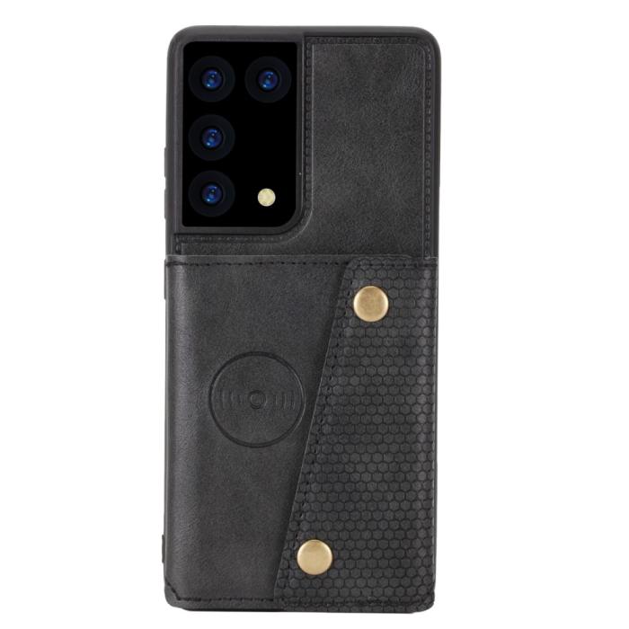 Bild 4, Samsung Galaxy S21 Ultra - Läder Skal Med Kortfack Och Magnet - Svart