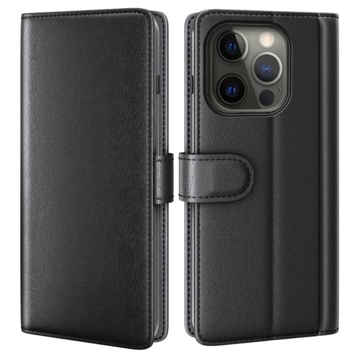 Bild 1, iPhone 13 Pro - Premium Äkta Läder Fodral - Svart