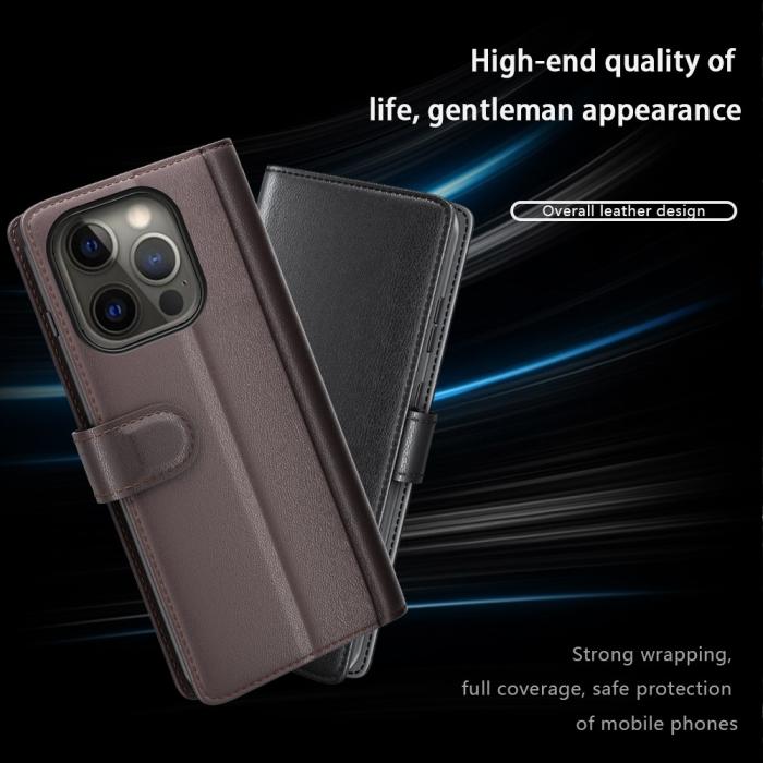 Bild 2, iPhone 13 Pro - Premium Äkta Läder Fodral - Svart