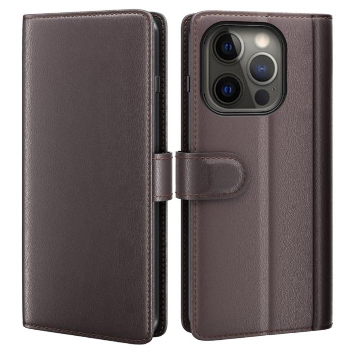 Bild 1, iPhone 13 Pro - Premium Äkta Läder Fodral - Brun