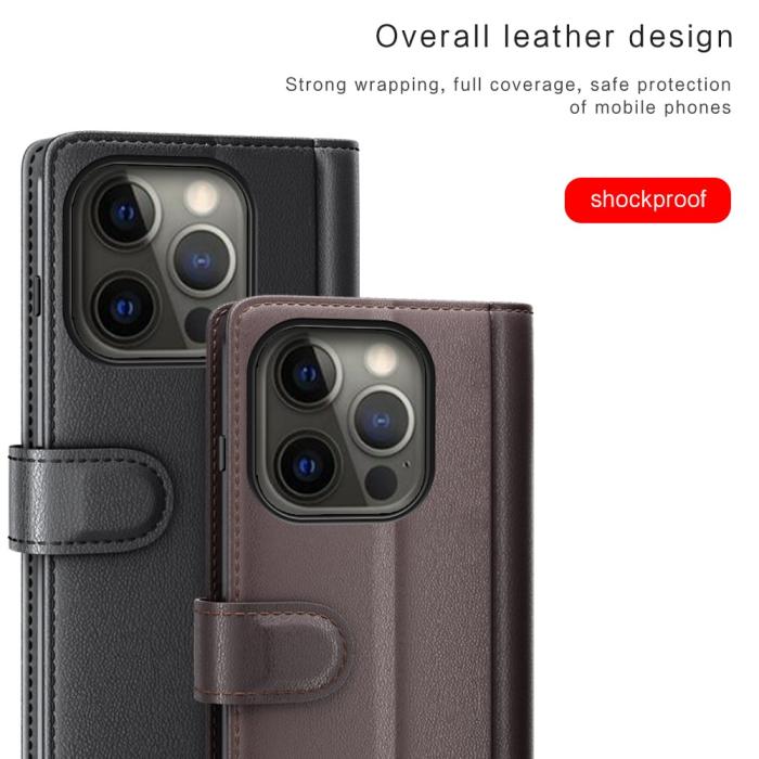 Bild 3, iPhone 13 Pro - Premium Äkta Läder Fodral - Brun