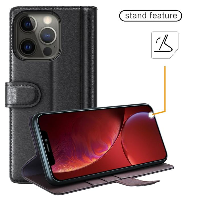 Bild 4, iPhone 13 Pro - Premium Äkta Läder Fodral - Brun