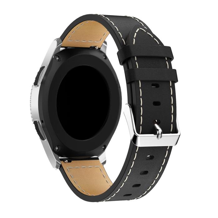 Bild 2, Äkta Läder Armband Med Vit Söm - Svart (22mm)