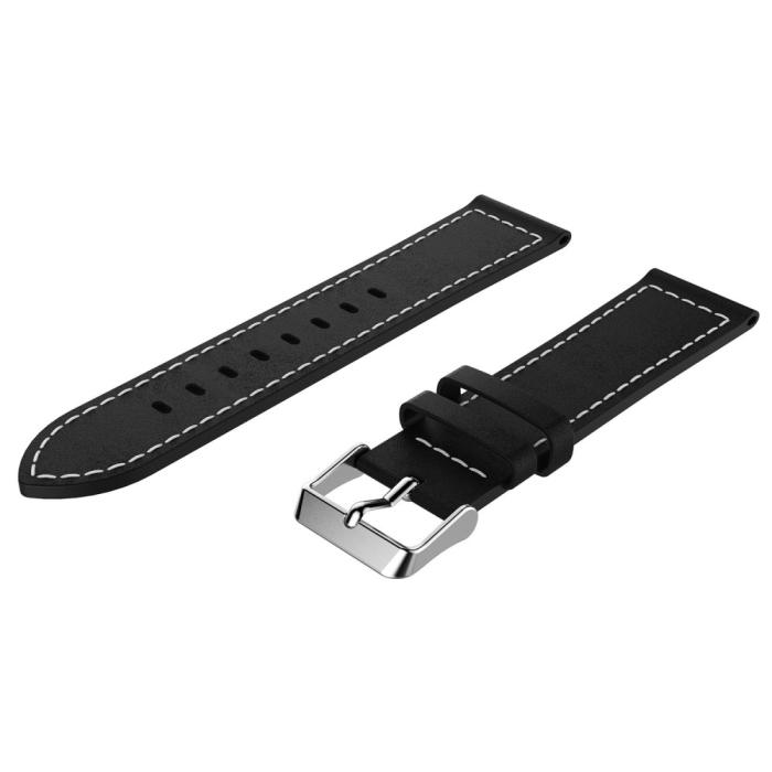 Bild 3, Äkta Läder Armband Med Vit Söm - Svart (22mm)