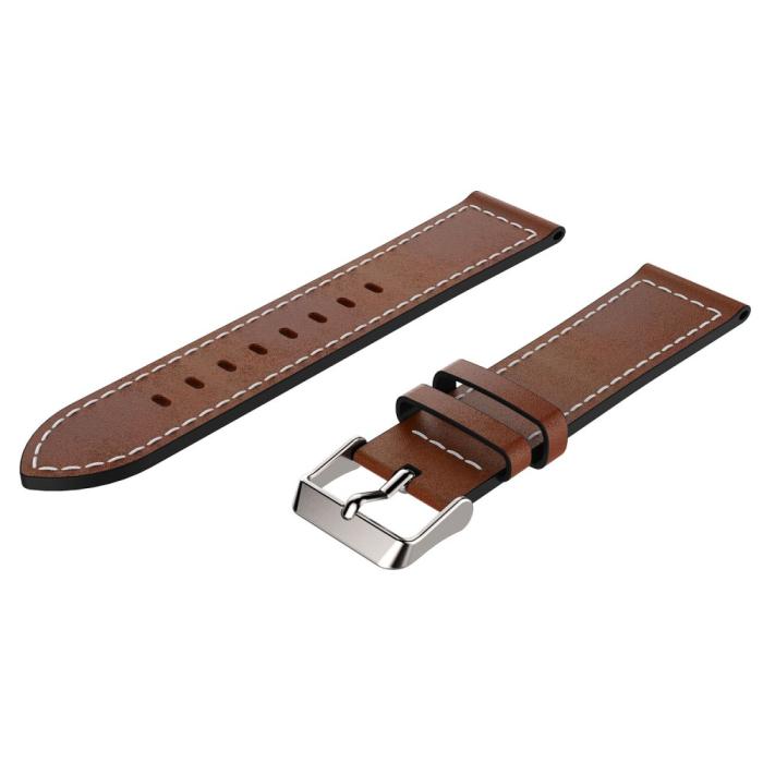 Bild 2, Äkta Läder Armband Med Vit Söm - Brun (22mm)