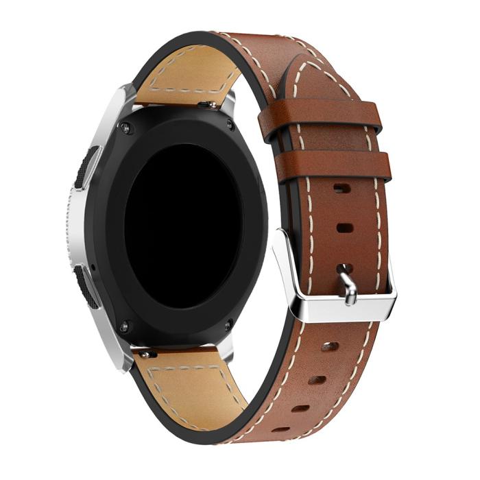 Bild 3, Äkta Läder Armband Med Vit Söm - Brun (22mm)