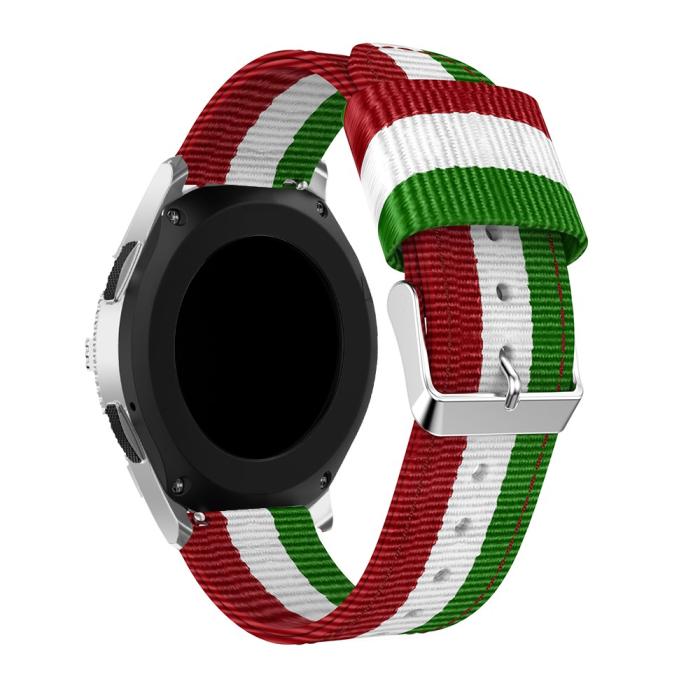 Bild 3, Nylon Armband Med Vertikal Design - Grön/Vit/Röd (22mm)