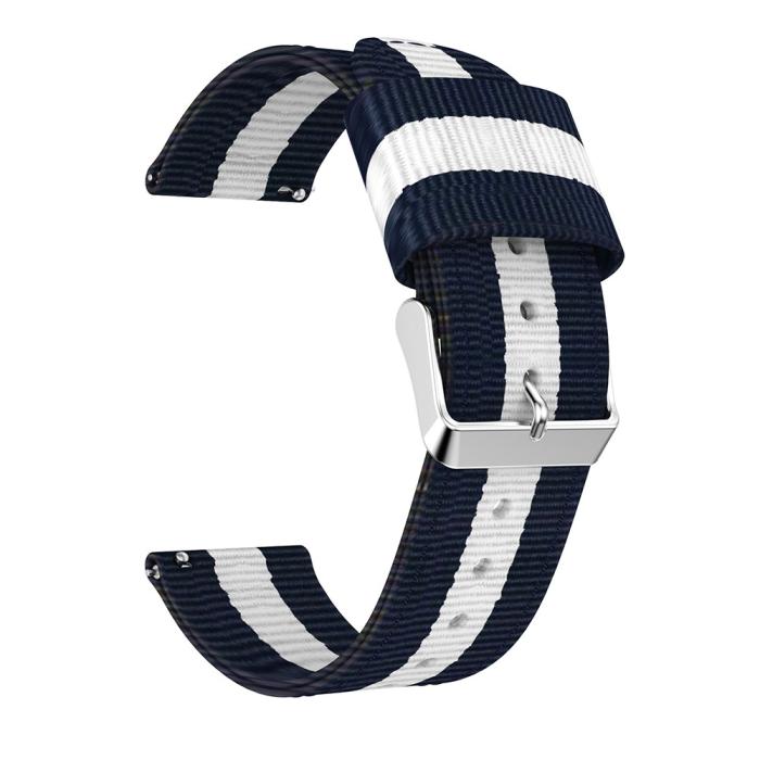 Bild 2, Nylon Armband Med Vertikal Design - Blå/Vit (22mm)