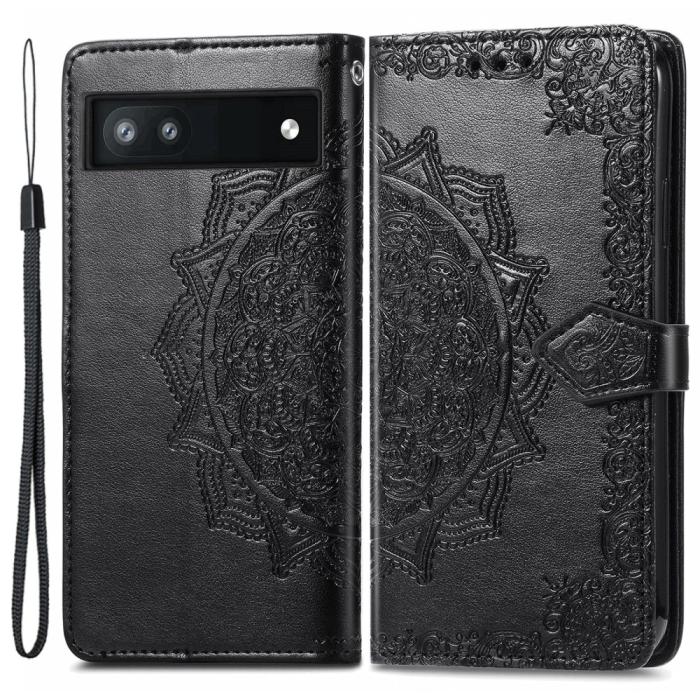 Bild 1, Google Pixel 6A Fodral Mandala Läder Svart