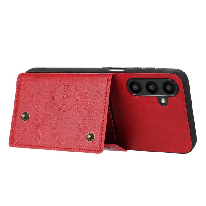 Bild 4, Samsung Galaxy A57 5G Skal Läder Med Kortfack Och Magnet Röd