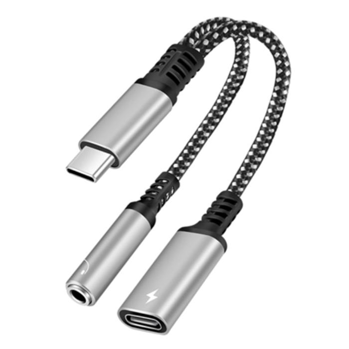 Bild 1, 60W PD 2in1 USB-C Till USB-C/AUX-Hona Adapter Silver