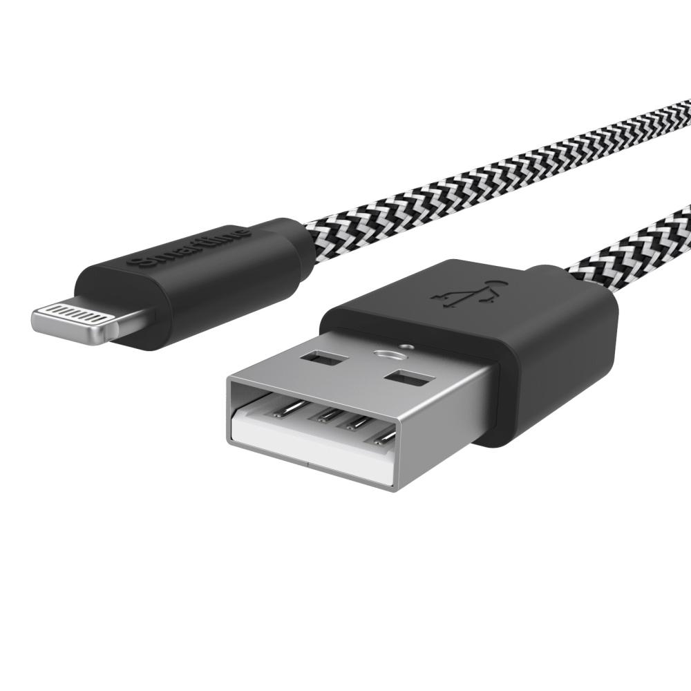 Smartline 2m Lightning MFi Nylon Laddningskabel Svart/Vit