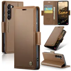 CASEME Samsung Galaxy S25 Fodral RFID L&auml;der Brun