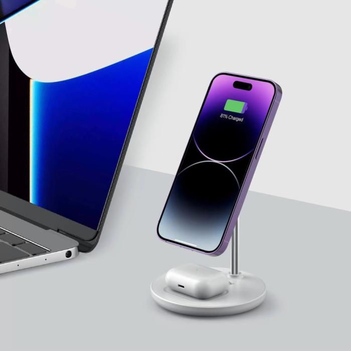 Bild 5, Tech-Protect 15W Qi 2in1 Trådlös MagSafe Laddare Vit
