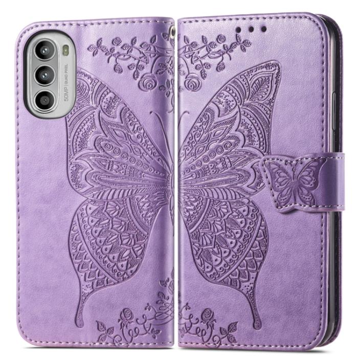 Bild 2, Motorola Moto G52/G82 Fodral Fjäril Tryck Ljus Lila