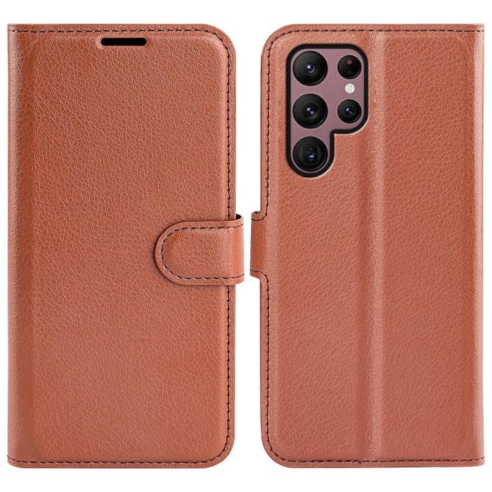 Bild 1, Samsung Galaxy S23 Ultra Fodral Litchi Läder Brun