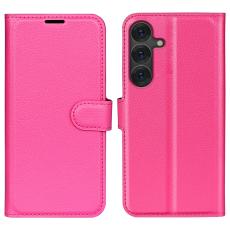 Samsung Galaxy S25 Plus Fodral Litchi L&auml;der Rosa