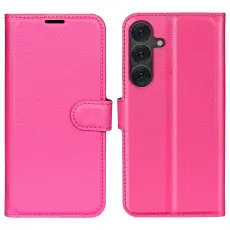 Samsung Galaxy S25 Plus Fodral Litchi L&auml;der Rosa